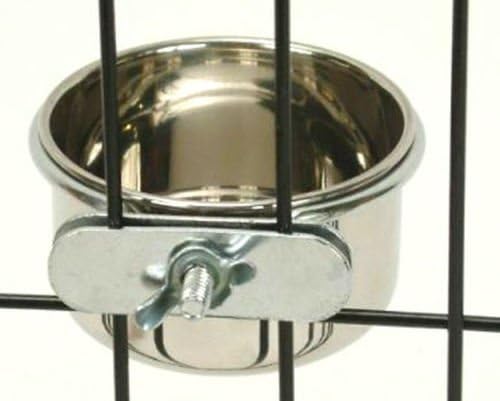 Bird Parrot Feeding Cups Cage Hanging Bowl Stainless Steel Perches with Clamp Holder - Bird Coop Cups Seed Water Food Dish Feeder Bowl 10 Ounce