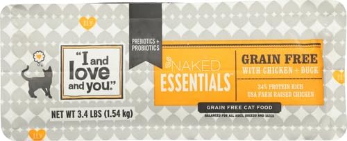 I and love and you Naked Essentials Dry Cat Food - Chicken + Duck - Grain Free, Real Meat, No Fillers, Prebiotics + Probiotics, 3.4lb Bag