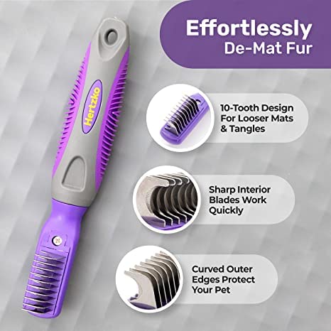 Hertzko Dog Mat Remover - Dematting Comb for Cats, Dogs, Small Animals - Cat Matted Fur Remover - Dog Dematting Tool, Dog Brush for Tangles & Knots for Long & Short Haired Dogs (Large)