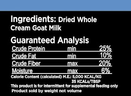 Nature's Diet Pet Dried Whole Cream Goat Milk for use as High Protein, Hypoallergenic Digestion, Anti-inflammatory Powdered Instant Meal Topper (16 oz = 53 Cups or 159 Servings)