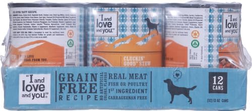 I AND LOVE AND YOU Wet Dog Food - Cluckin' Good Stew - Chicken Recipe, Grain Free, Filler Free 13oz can, 12pk