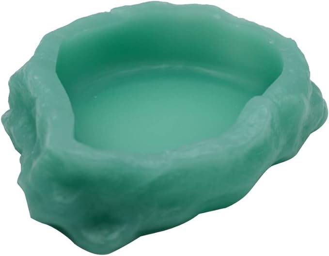 Reptile Water Dish,Resin Reptile Rock Food Feeder Bowl, Water and Food Bowl,Terrarium Decor for Leopard Gecko, Lizard,Spider,Turtle,Scorpion, Chameleon,Hermit Crabs (S, Green-Glow in Dark)