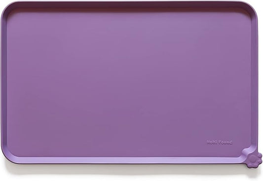 Hoki Found Large Silicone Pet Food Mats Tray with Higher Lips - Non slip Pet Dog Cat Bowl Mats Placemat - Dog Pet Cat Feeding Mat - Waterproof Dog Cat Food Mats -Pet Water Mats for Floors -Amethyst