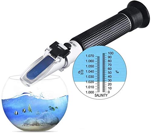 Salinity Refractometer for Seawater and Marine Fishkeeping Aquarium, Saltwater Tester Hydrometer, Dual Sacle 0-100ppt & 1.000-1.070 Specific Gravity with ATC Automatic Temperature Compensation