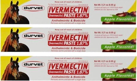 Ivermectin (ivermectin paste) wormer paste 6.08g 3 pack w/ 1 standard size nitrile glove pair