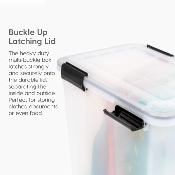 IRIS USA 74 Qt Storage Box with Gasket Seal Lid, 2 Pack - BPA-Free, Made in USA - Heavy Duty Moving Containers with Tight Latch, Weather Proof Tote Bin, WEATHERPRO - Clear/Black