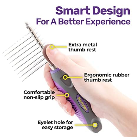 Hertzko Pet Undercoat Dematting Comb for Dogs Cats - Dematting Rake for Dogs Cats, Dog Rake Brush - Deshedding Tool Great for Cutting and Removing Dead, Matted or Knotted Hair, Shedding Combs