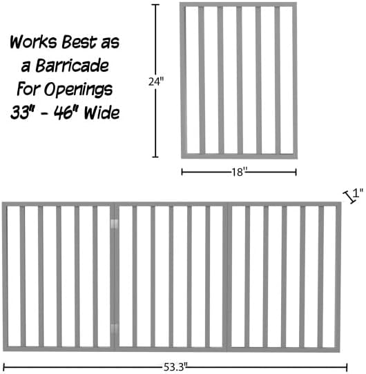 Pet Gate - 3-Panel Indoor Foldable Dog Fence for Stairs, Hallways, or Doorways - 54x24-Inch Retractable Wood Freestanding Dog Gates by PETMAKER (Gray)