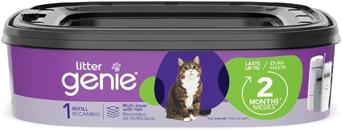 Litter Genie Refill Bags (1-Pack) | Multi-Layers of Odor-Barrier Technology | 1 Square Refill Cartridge Lasts Up to 2 Months Per Cat