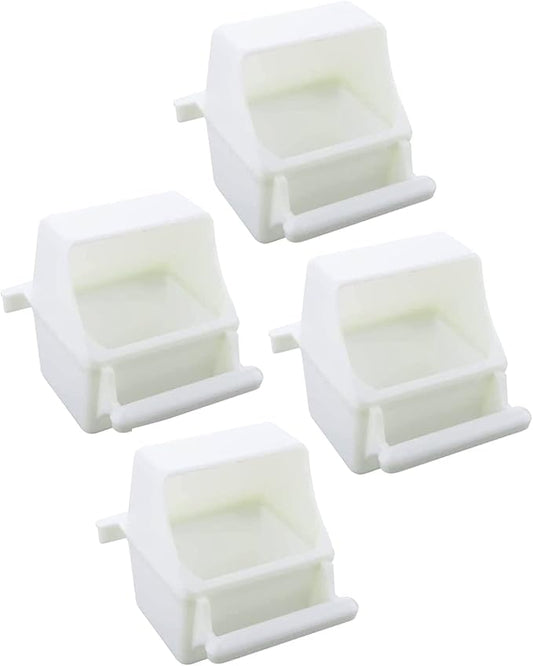 Lot of 4 Bird Cage White Plastic Seed Water Feeder Cups