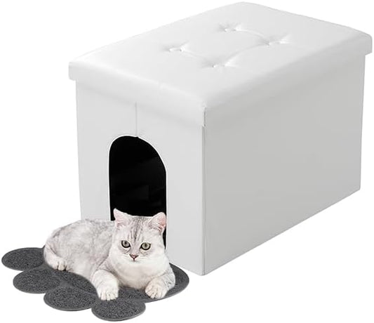 MEEXPAWS Cat Litter Box Enclosure Furniture Hidden, Cat Washroom Bench Storage Cabinet |Large 25.6'' x 18'' x 18''| Dog Proof | Waterproof Inside/Easy Clean | Easy Assembly | Odor Control(White)