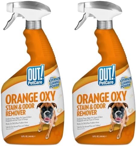 OUT! PetCare Orange Oxy Stain & Odor Remover | Oxy Clean Pet Stain and Odor Eliminator | 32 oz (Pack of 2)