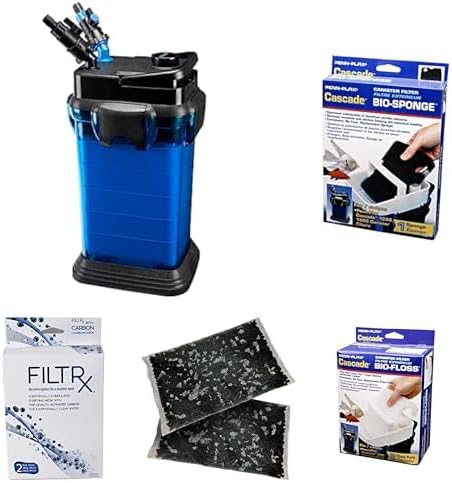 5 Piece Bundle Penn-Plax Cascade All-in-One Aquarium Canister Filter – for Tanks Up to 200 Gallons (350 GPH) – Cascade 1500