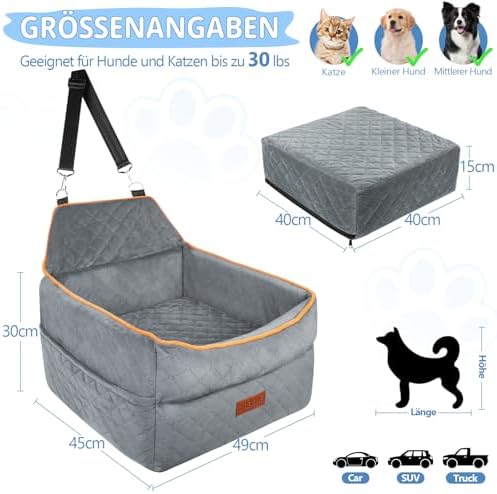 Dog Car Seat for Small Dogs, Memory Foam Dog Booster Seat for Dogs under 35 lbs, Detachable & Washable Dog Car Seat for Front & Back Seats, Elevated Pet Car Seat with Storage Pockets