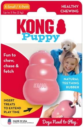 KONG Puppy - Natural Teething Rubber Chew Toy for Dogs - Stuffable Dog Toy for Extended Playtime - Chew & Fetch Toy for Puppies - for XS Puppies - Pink