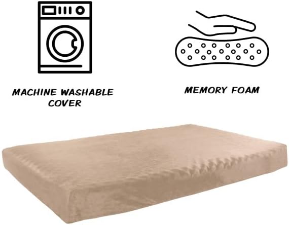 PETMAKER Memory Foam Dog Bed ? 2-Layer Orthopedic Dog Bed with Machine Washable Cover - 37 x 24 Dog Bed for Large Dogs up to 65lbs (Tan)