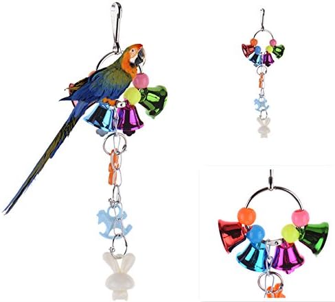 Hypeety Pet Parrot Swing Hanging Bell Toy Macaw Chinchilla Parakeet Chew Bell Colorful Bead CuteBirds Cage Accessory Swing Bird Chew Toy (C)