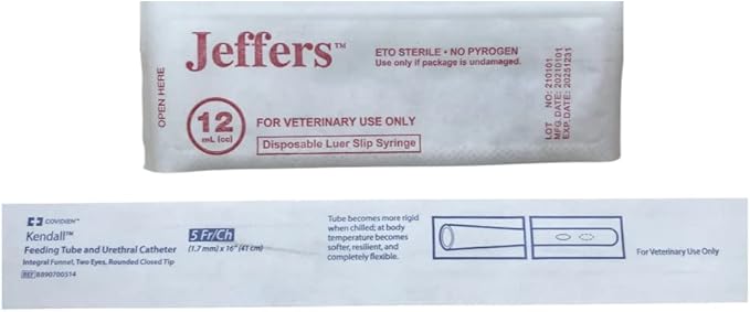 Tube Feeding Kit for Puppies Kittens Includes Kendall Puppy Feeding Tube 5 French and 12 Ml Syringe for Fading Puppy Support Whelping Kit or Baby Kitten Supplies (5 FR)