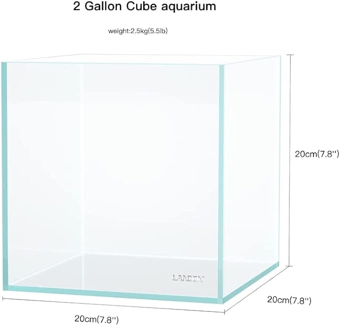 Small Nano Tall Rimless Tank, Small Glass Fish Tank, Small Betta Fish Tank, Small Aquarium, min Aquarium, Betta Tank (2 Gallon 7.8x7.8x7.8inch/20x20x20cm)