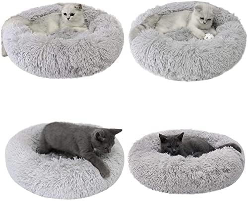 Cat Beds for Indoor Cats - Cat Bed Washable 20/24 inches, Dog Beds for Small Medium Dogs, Anti Anxiety Round Fluffy Plush Faux Fur Cat Bed,Thick Bottom Keep Pets Off The Cold Tile