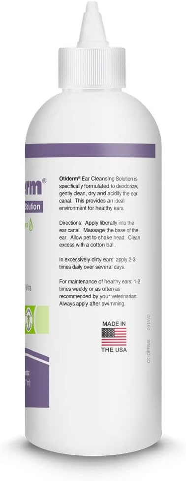 Otiderm Ear Cleansing Solution with Aloe Vera for Dogs & Cats, Anti-Irritant Formula with Neutral pH and Aloe Vera, Deodorize & Gently Clean - 8 fl oz