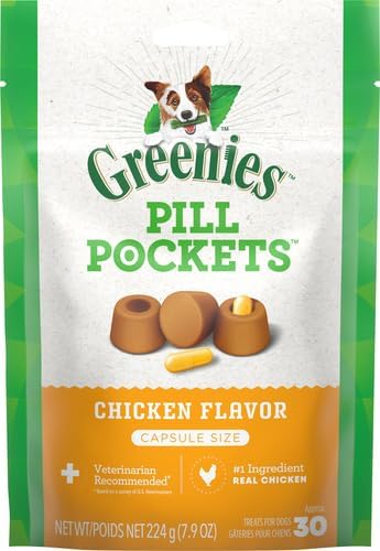 Greenies Pill Pockets for Dogs Capsule Size Natural Soft Dog Treats, Chicken Flavor, 7.9 oz. Pack (30 Treats)