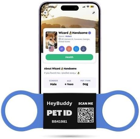 HeyBuddy® Slide Series - QR Code Smart Pet Tags for Dogs & Cats, Personalized Pet Tag Stores Multiple Information, includes Passive Location Tracking, Real-Time Notification & Community Alerts