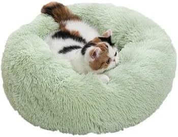 Cat Beds for Indoor Cats - Large Cat Bed Washable 24 inches, Dog Bed for Small Medium Dogs, Anti Anxiety Round Fluffy Plush Faux Fur Cat Bed, Thick Bottom Pet Bed