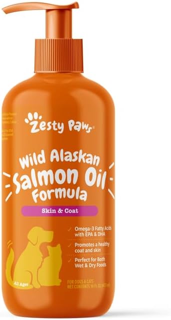 Wild Alaskan Salmon Oil for Dogs & Cats - Omega 3 Skin & Coat Support - Liquid Food Supplement for Pets - Natural EPA + DHA Fatty Acids for Joint Function, Immune & Heart Health 16oz