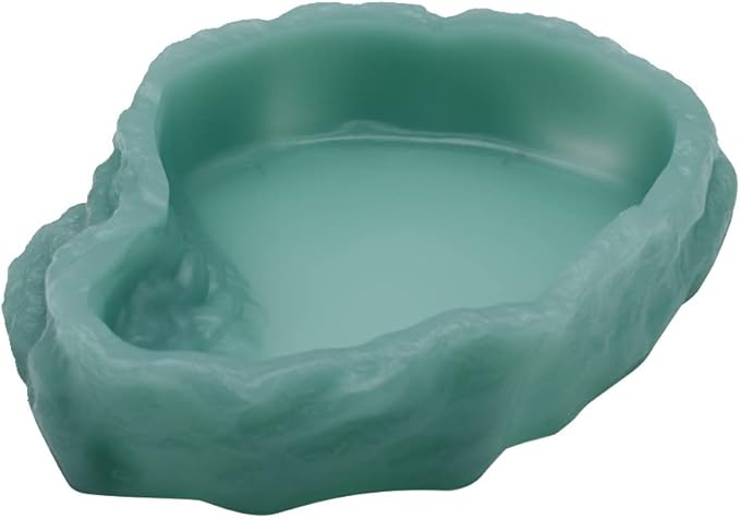 Reptile Water Dish,Resin Reptile Rock Food Feeder Bowl, Water and Food Bowl,Terrarium Decor for Leopard Gecko, Lizard,Spider,Turtle,Scorpion, Chameleon,Hermit Crabs (S, Green-Glow in Dark)