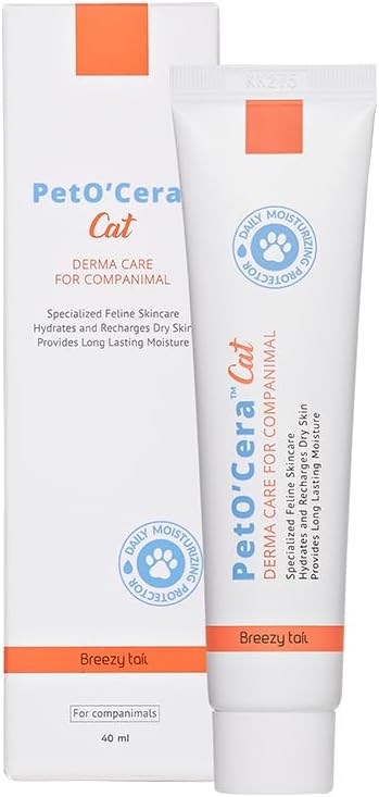 Breezytail PetO’Cera Itchy Skin Relief Treatment Cream for Cats - Paw Lotion Soothing Balm | Cat Skin Ointment & Dermatitis Solution for Normal Dry Irritated and Sensitive Skin | 1.35oz