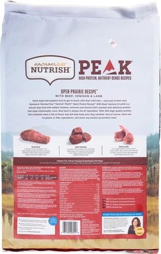 Rachael Ray Nutrish PEAK Natural Dry Dog Food with Added Vitamins, Minerals & Taurine, Open Prairie Recipe with Beef, Venison & Lamb, 12 Pounds, Grain Free (Packaging May Vary)