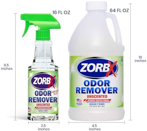 ZORBX Unscented Odor Eliminator for Strong Odor - Used in Hospitals & Healthcare Facilities | Advanced Trusted Formula, Fast-Acting Odor Remover Spray for Dog, Cat, House & Carpet (16 Oz + 64 Oz)