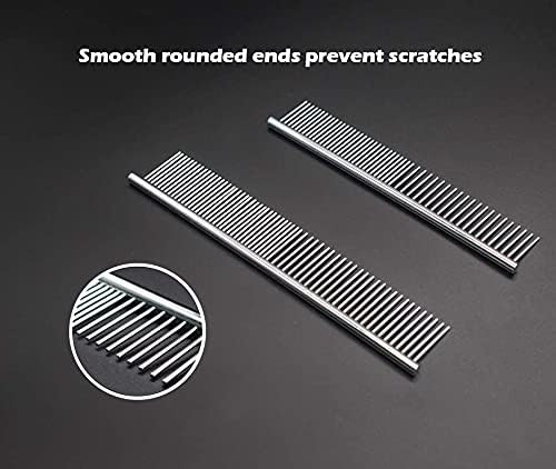 Dog Combs for Grooming, 2 Pack Metal Dog Comb with Rounded Teeth, Stainless Steel Cat Comb for Removing Tangles and Knots for Dogs and Cats