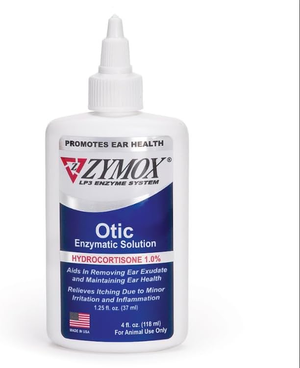 Zymox Otic Enzymatic Solution for Dogs and Cats to Soothe Ear Infections with 1% Hydrocortisone for Itch Relief, 4oz