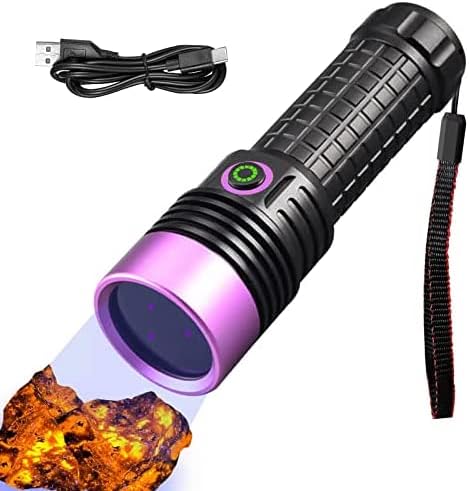 365nm Uv Flashlight,Black Light Flashlight Rechargeable Powerful,Pet Urine Detector Light for Dog Cat,Rock Hunting,Resin Curing,Looking for a Scorpion...(Batteries are Included)