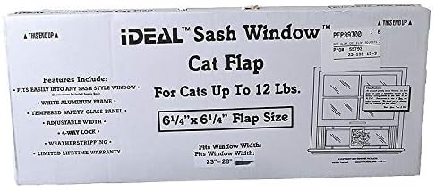 Ideal Pet Products Aluminum Sash Window Pet Door, Adjustable to Fit Window Widths from 23" to 28", Cat Flap 6-1/4” x 6-1/4” Flap Size