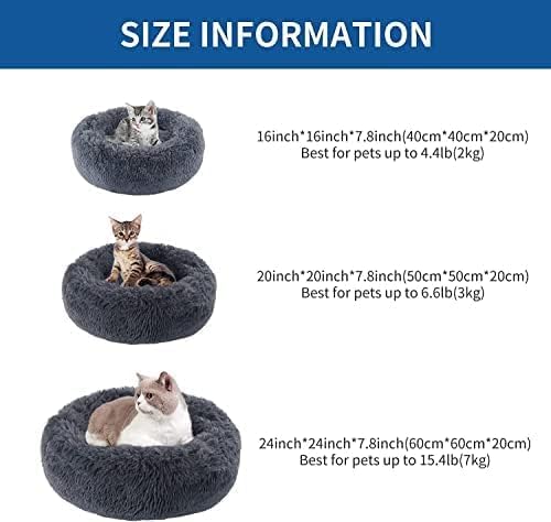 Cat Beds for Indoor Cats - Large Cat Bed Washable 24 inches, Dog Beds for Small Medium Dogs, Anti Anxiety Round Fluffy Plush Faux Fur Cat Bed,Thick Bottom Pet Bed