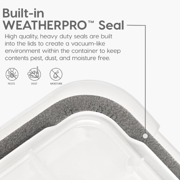 IRIS USA 63 Qt Storage Box with Gasket Seal Lid, 2 Pack - BPA-Free, Made in USA - Heavy Duty Moving Containers with Tight Latch, Weather Proof Tote Bin, WEATHERPRO - Clear/Black