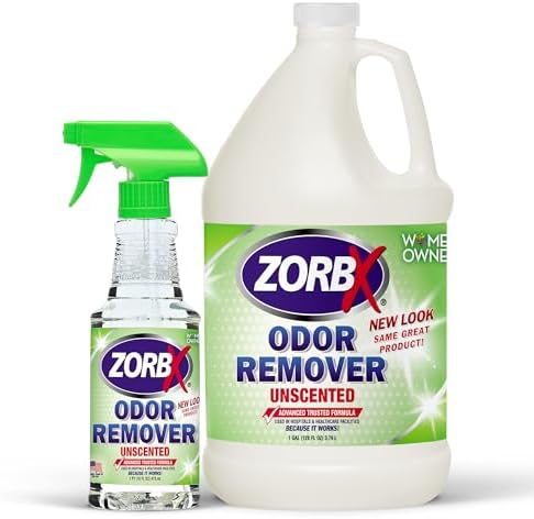 ZORBX Unscented Odor Eliminator for Strong Odor - Used in Hospitals & Healthcare Facilities | Advanced Trusted Formula, Fast-Acting Odor Remover Spray for Dog, Cat, House & Carpet (16 Oz + 128 Oz)