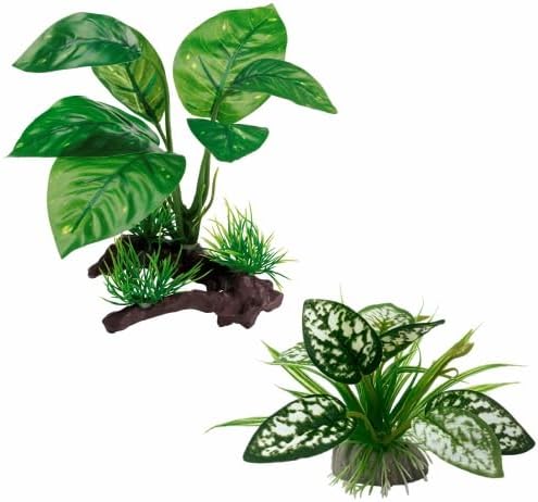 Reptile Artificial Plants, Terrarium Plants Decorations Supplies, Aquarium Fish Tank Plant, Amphibian Habitat Hideout Tank Accessories (M Set-2pcs/G)