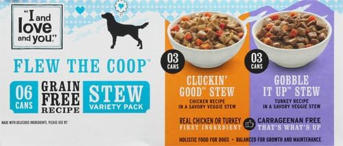 I AND LOVE AND YOU Wet Dog Food - Flew The Coop Variety Pack - Chicken + Turkey, Grain Free, Filler Free 13oz can, 6pk