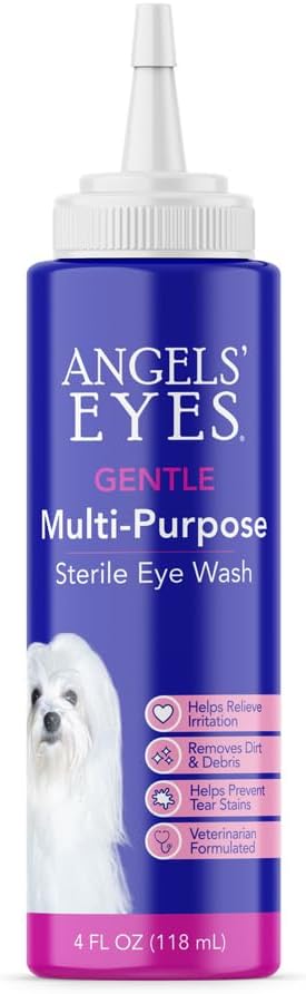 ANGELS' EYES Multi-Purpose Sterile Eye Wash 4 oz | Eye Cleaner and Rinse, Tear Stain Reducer| for Allergies, Debris, Mucus, Irritation and Weepy Eyes | for All Dogs | with Boric Acid