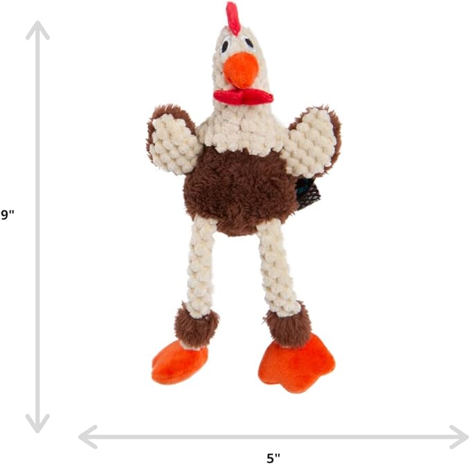 goDog Checkers Just for Me Skinny Rooster Squeaky Plush Dog Toy, Chew Guard Technology - Brown, Mini