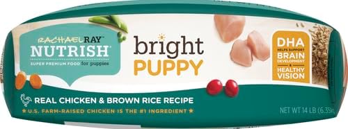 Rachael Ray Nutrish Bright Puppy Premium Natural Dry Dog Food with Added Vitamins, Minerals & Taurine, Real Chicken & Brown Rice Recipe, 14 Pound Bag (Packaging May Vary)