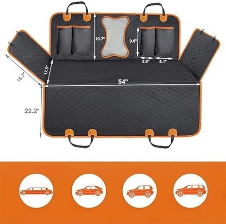 Dog Car Seat Cover for Back Seat for XL Cars, SUVs & Trucks - Durable Car Cover Protector for Dogs, Waterproof Scratchproof, Nonslip Backseat Dog Hammock (Bone)