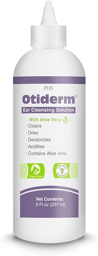 Otiderm Ear Cleansing Solution with Aloe Vera for Dogs & Cats, Anti-Irritant Formula with Neutral pH and Aloe Vera, Deodorize & Gently Clean - 8 fl oz