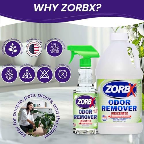 ZORBX Unscented Odor Eliminator for Strong Odor - Used in Hospitals & Healthcare Facilities | Advanced Trusted Formula, Fast-Acting Odor Remover Spray for Dog, Cat, House & Carpet (16 Oz + 64 Oz)