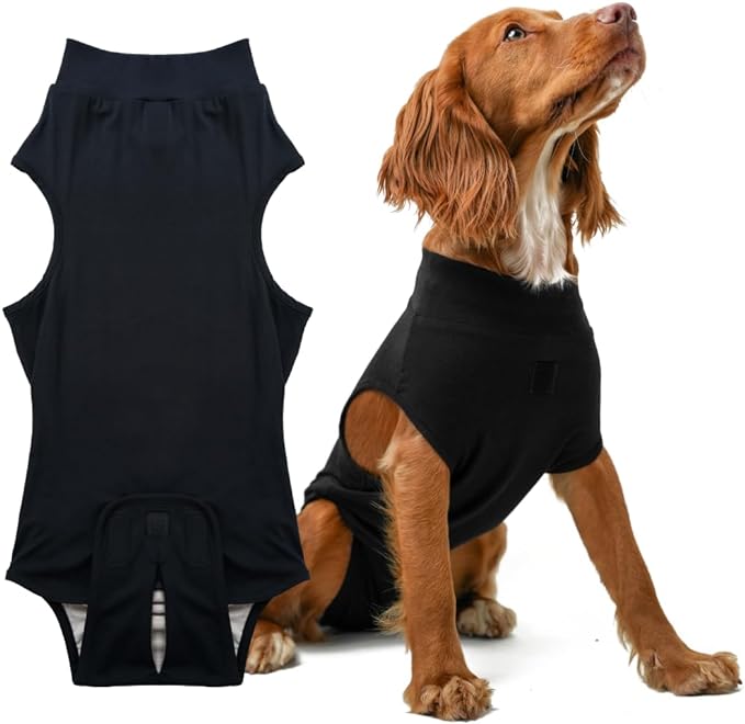 PupShield - Dog Surgery Recovery Suit for All Dog Sizes - Easy Use Anti Lick - Spay & Neuter Recovery Suit, Surgical Onesie for Dogs - Dog Cone Alternative (Black, Small (Weight:24-35 LBS))