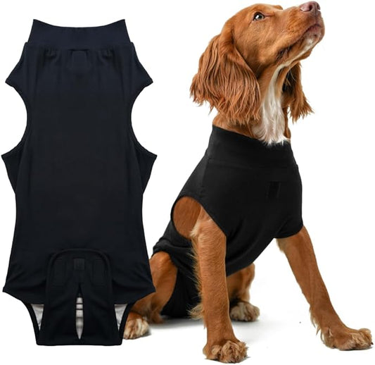 PupShield - Dog Surgery Recovery Suit for All Dog Sizes - Easy Use Anti Lick - Spay & Neuter Recovery Suit, Surgical Onesie for Dogs - Dog Cone Alternative (Black, Medium (Weight:35-60 LBS))